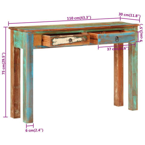 vidaXL Console Table 110x30x75 cm Solid Wood Reclaimed