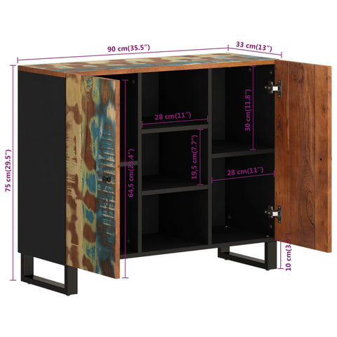 vidaXL Sideboard with 2 Doors 90x33x75 cm Solid Wood Reclaimed