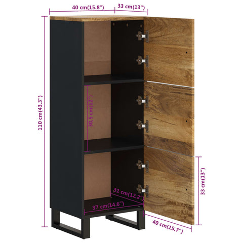 vidaXL Highboard with 3 Doors 40x33x110 cm Solid Wood Mango&Iron