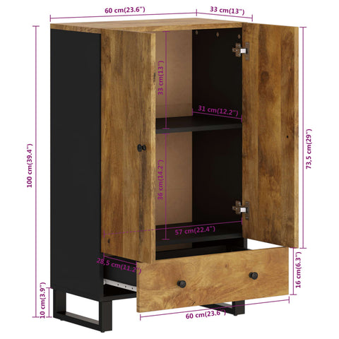 vidaXL Highboard with Drawer 60x33x100 cm Solid Wood Mango&Iron