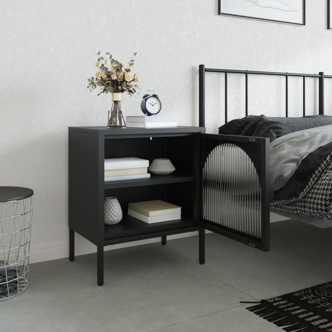 vidaXL Nightstand Black 50x35x60 cm Glass and Steel