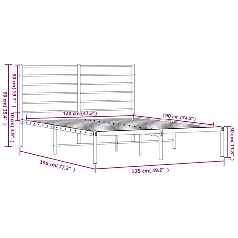 vidaXL Metal Bed Frame without Mattress with Headboard Black 120x190cm