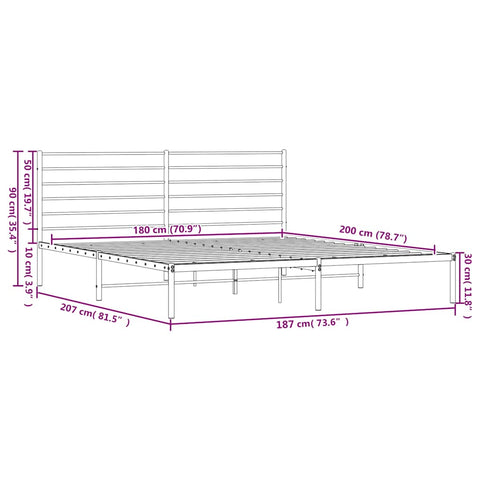 vidaXL Metal Bed Frame without Mattress with Headboard Black 180x200cm