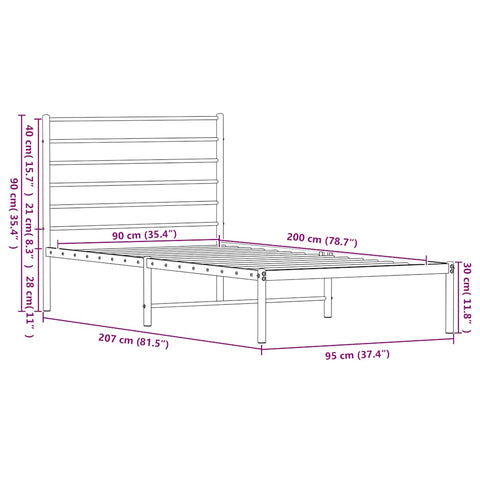 vidaXL Metal Bed Frame without Mattress with Headboard White 90x200cm