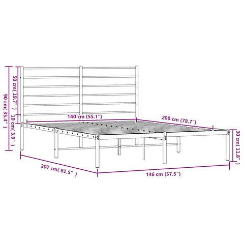 vidaXL Metal Bed Frame without Mattress with Headboard White 140x200cm