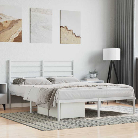 vidaXL Metal Bed Frame without Mattress with Headboard White 140x200cm