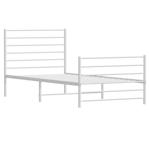 vidaXL Metal Bed Frame without Mattress with Footboard White 90x200cm