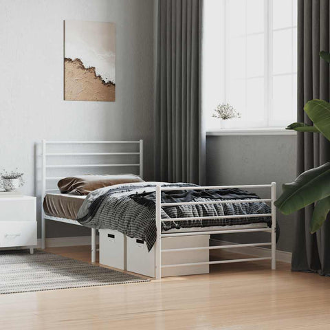 vidaXL Metal Bed Frame without Mattress with Footboard White 90x200cm