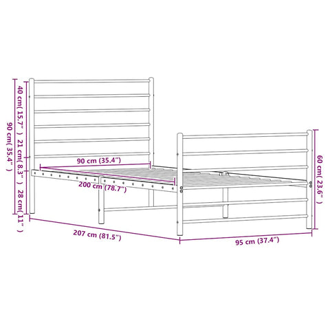 vidaXL Metal Bed Frame without Mattress with Footboard White 90x200cm