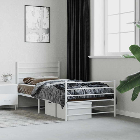vidaXL Metal Bed Frame without Mattress with Footboard White 90x200cm