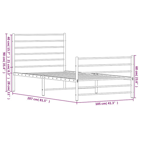 vidaXL Metal Bed Frame without Mattress with Footboard White 100x200cm