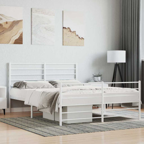 vidaXL Metal Bed Frame without Mattress with Footboard White 120x190cm