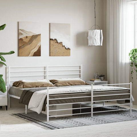 vidaXL Metal Bed Frame without Mattress with Footboard White 200x200cm