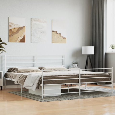 vidaXL Metal Bed Frame without Mattress with Footboard White 200x200cm
