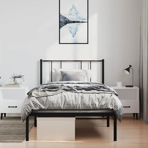 vidaXL Metal Bed Frame without Mattress with Headboard Black 100x190cm