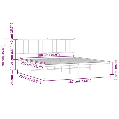 vidaXL Metal Bed Frame without Mattress with Headboard White 180x200cm