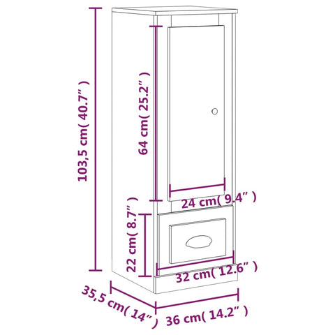 vidaXL Highboard Grey Sonoma 36x35.5x103.5 cm Engineered Wood