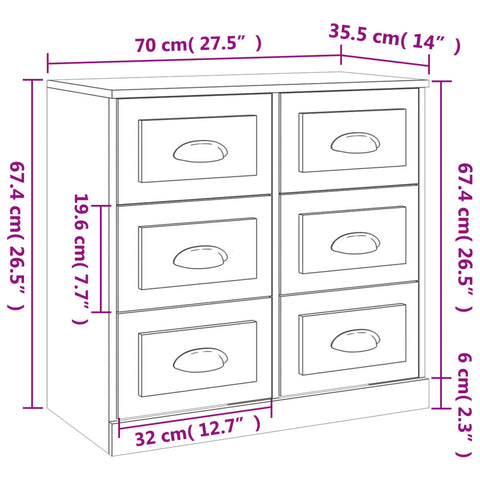 vidaXL Sideboard White 70x35.5x67.5 cm Engineered Wood
