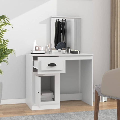 vidaXL Dressing Table with Mirror White 90x50x132.5 cm Engineered Wood