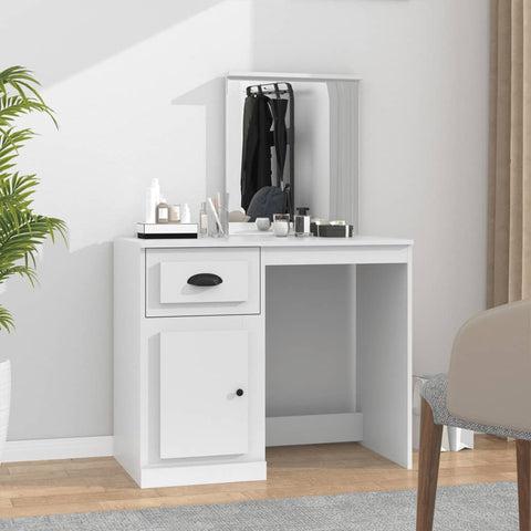vidaXL Dressing Table with Mirror White 90x50x132.5 cm Engineered Wood