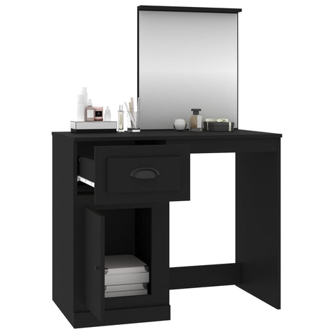 vidaXL Dressing Table with Mirror Black 90x50x132.5 cm Engineered Wood