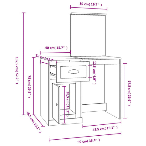 vidaXL Dressing Table with Mirror Concrete Grey 90x50x132.5 cm Engineered Wood