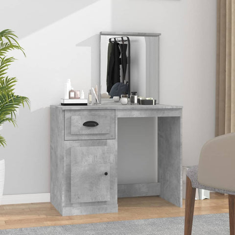 vidaXL Dressing Table with Mirror Concrete Grey 90x50x132.5 cm Engineered Wood