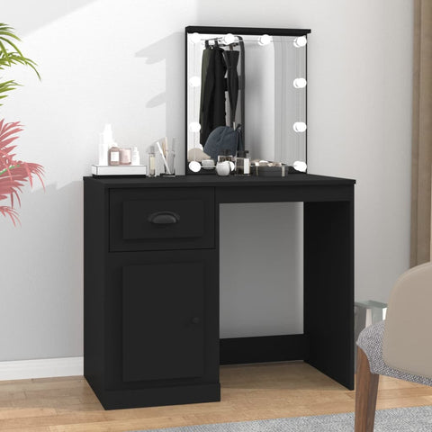vidaXL Dressing Table with LED Black 90x50x132.5 cm Engineered Wood