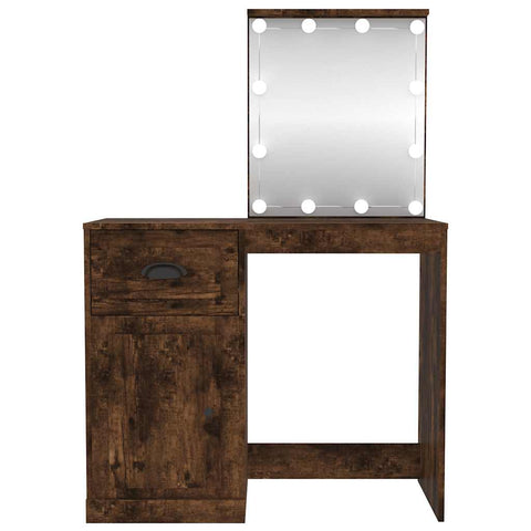 vidaXL Dressing Table with LED Smoked Oak 90x50x132.5 cm Engineered Wood