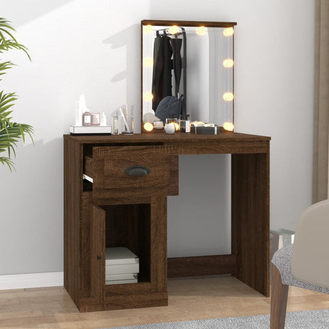 vidaXL Dressing Table with LED Brown Oak 90x50x132.5 cm Engineered Wood
