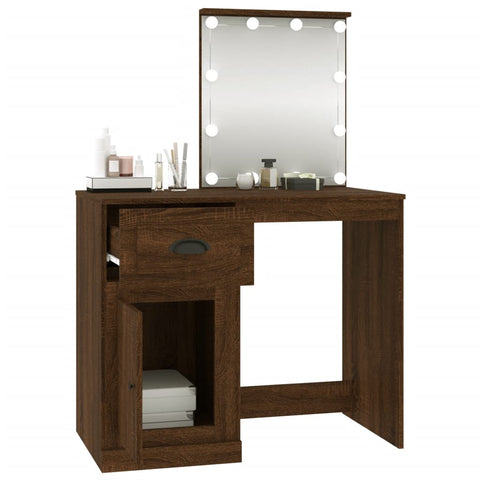 vidaXL Dressing Table with LED Brown Oak 90x50x132.5 cm Engineered Wood
