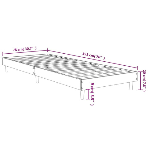 vidaXL Bed Frame without Mattress Brown Oak 75x190 cm Small Single Engineered Wood