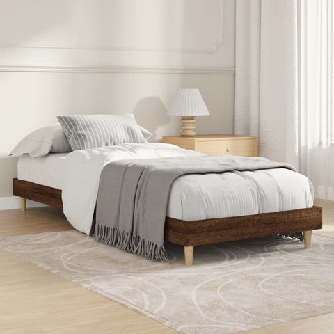 vidaXL Bed Frame without Mattress Brown Oak 75x190 cm Small Single Engineered Wood