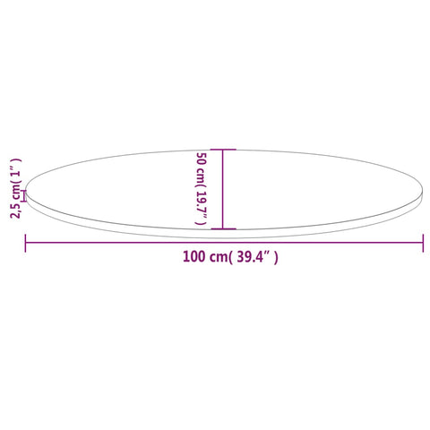 vidaXL Table Top White 100x50x2.5 cm Solid Wood Pine Oval