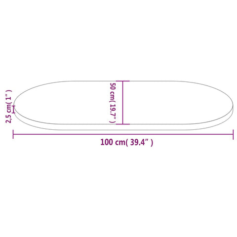 vidaXL Table Top 100x50x2.5 cm Solid Wood Pine Oval