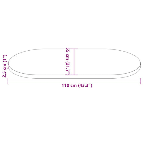 vidaXL Table Top White 110x55x2.5 cm Solid Wood Pine Oval
