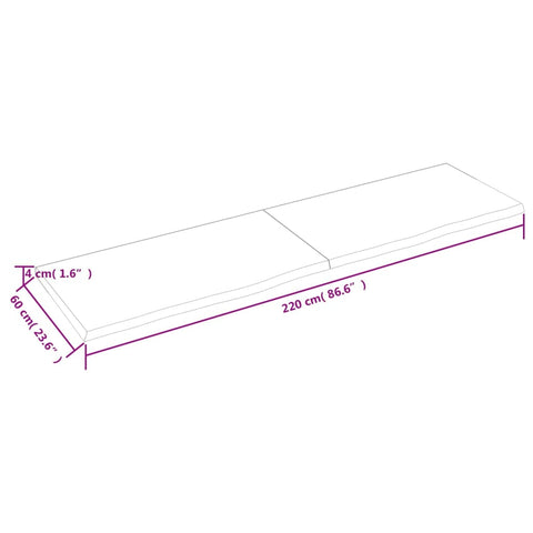 vidaXL Wall Shelf 220x60x(2-4) cm Untreated Solid Wood Oak