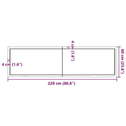 vidaXL Wall Shelf 220x60x(2-4) cm Untreated Solid Wood Oak
