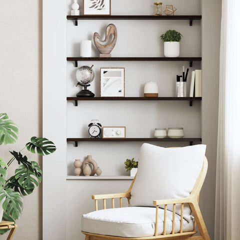 vidaXL Wall Shelf Dark Brown 80x10x2 cm Treated Solid Wood Oak