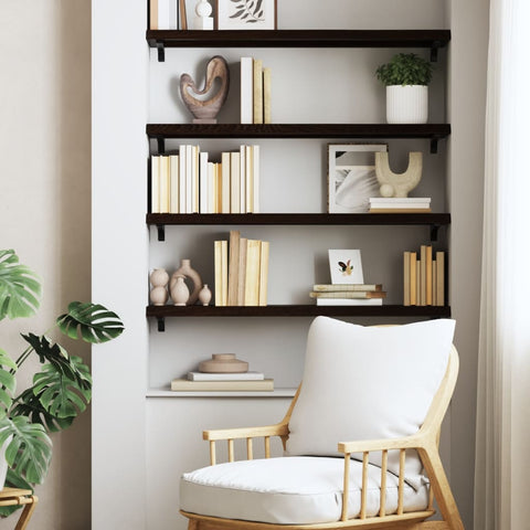 vidaXL Wall Shelf Dark Brown 100x30x(2-4) cm Treated Solid Wood Oak