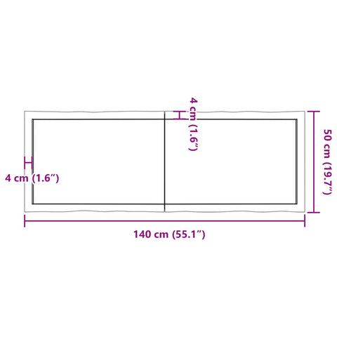 vidaXL Table Top Light Brown 140x50x(2-4)cm Treated Solid Wood Live Edge