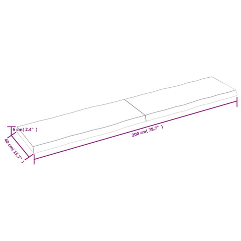 vidaXL Table Top Light Brown 200x40x(2-6)cm Treated Solid Wood Live Edge