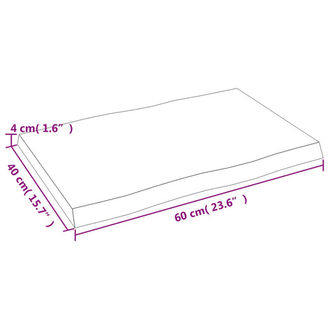 vidaXL Table Top Dark Brown 60x40x(2-4) cm Treated Solid Wood Live Edge