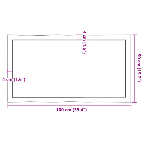vidaXL Table Top Dark Brown 100x50x(2-4) cm Treated Solid Wood Live Edge
