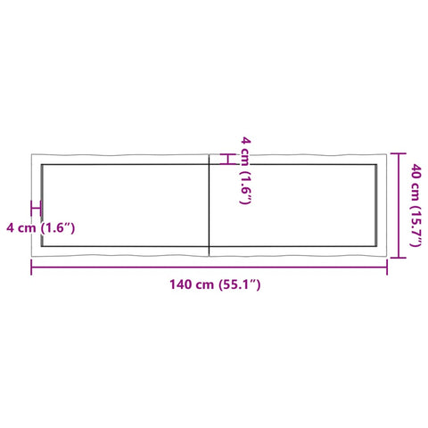 vidaXL Table Top Dark Brown 140x40x(2-4) cm Treated Solid Wood Live Edge