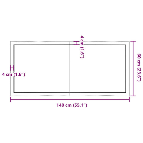 vidaXL Table Top Dark Brown 140x60x(2-6) cm Treated Solid Wood Live Edge