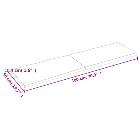 vidaXL Table Top Dark Brown 180x50x(2-4) cm Treated Solid Wood Live Edge