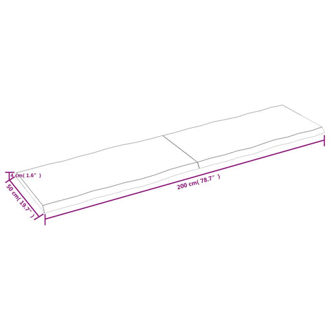 vidaXL Table Top Dark Brown 200x50x(2-4) cm Treated Solid Wood Live Edge