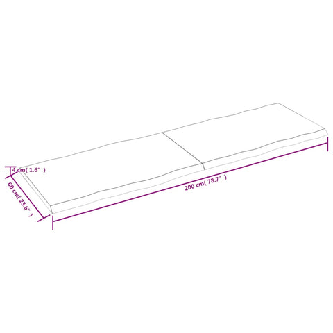 vidaXL Table Top Dark Brown 200x60x(2-4) cm Treated Solid Wood Live Edge