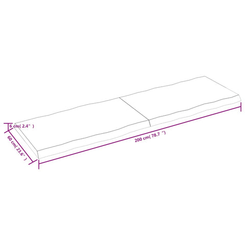 vidaXL Table Top Dark Brown 200x60x(2-6) cm Treated Solid Wood Live Edge